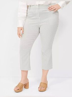 (B5) Lane Bryant 4-Season Slim Capri Pants Green White Striped Plus Size 22